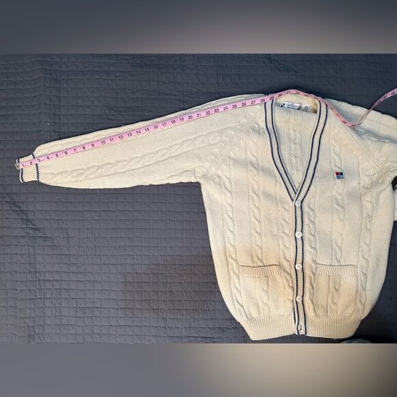 Vintage 80s Preppy CableKnit Wool Cardigan Sweater Quattro Quadrai for Crocodile - Picture 7 of 9